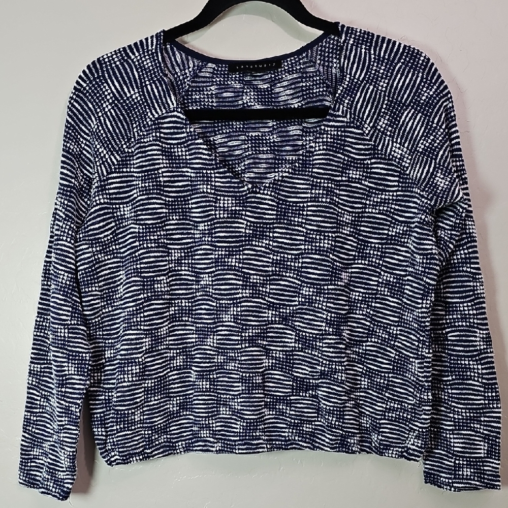 Sanctuary Navy and White Geometric Blouse Size S